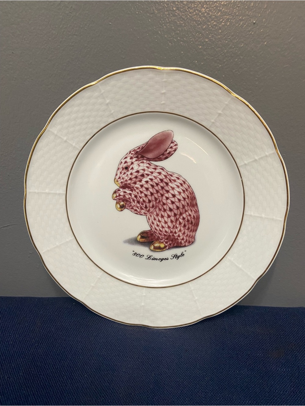 Decorative Bunny Accent Plate in Pink with Gold Trim